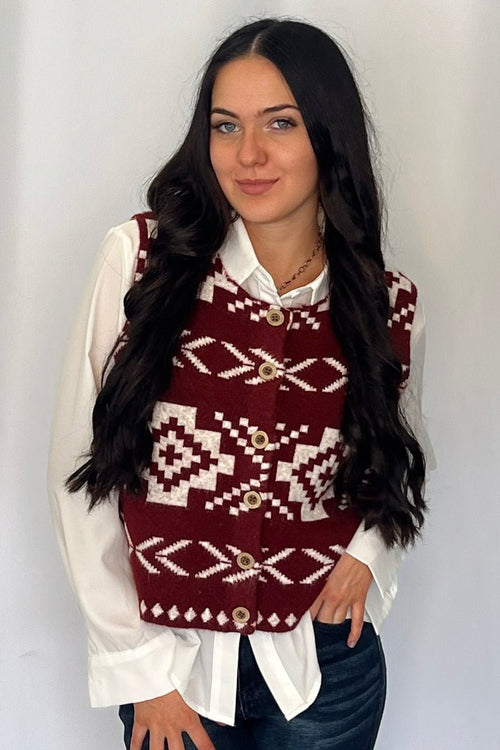 Southwestern Button - Up Wool Vest - Cowhide and Conchos