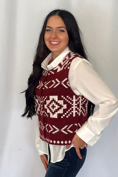 Southwestern Button - Up Wool Vest - Cowhide and Conchos
