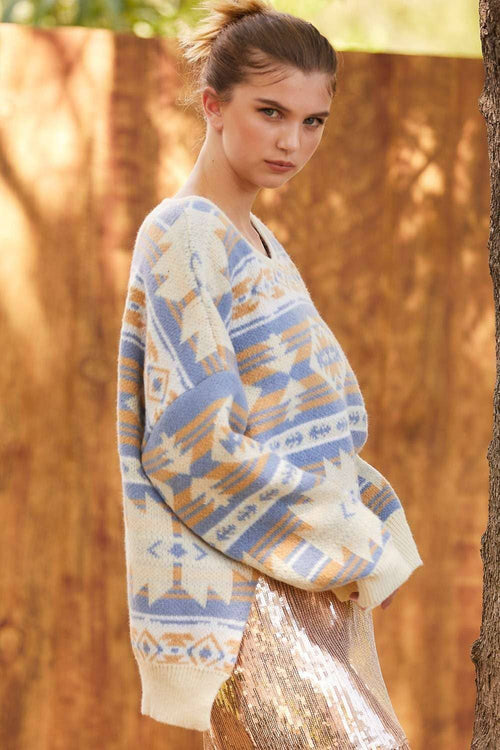 Southwestern Knit Sweater - Cowhide and Conchos