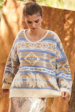 Southwestern Knit Sweater - Cowhide and Conchos