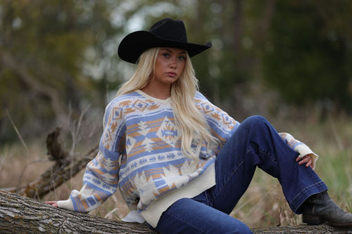 Southwestern Knit Sweater - Cowhide and Conchos