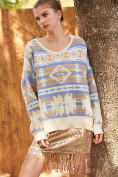 Southwestern Knit Sweater - Cowhide and Conchos