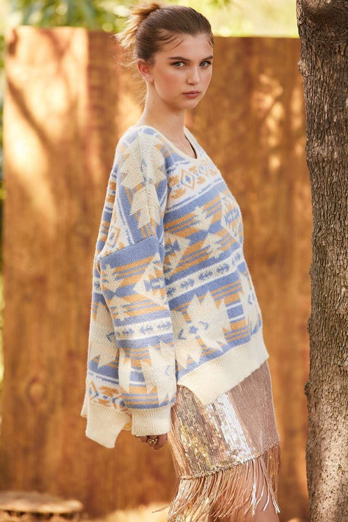 Southwestern Knit Sweater - Cowhide and Conchos