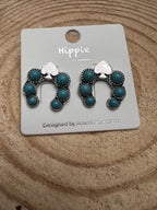 Spade and Faux Turquoise Squash Blossom Earrings - 1 inch drop - Cowhide and Conchos