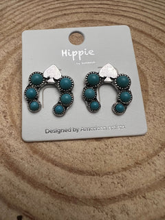 Spade and Faux Turquoise Squash Blossom Earrings - 1 inch drop - Cowhide and Conchos