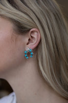 Spade and Faux Turquoise Squash Blossom Earrings - 1 inch drop - Cowhide and Conchos