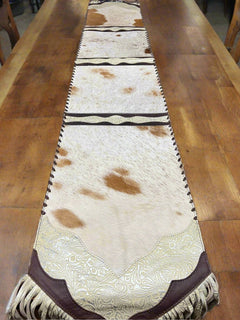 Speckled Cowhide Table Runner with Fringe - Cowhide and Conchos
