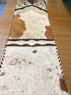 Speckled Cowhide Table Runner with Fringe - Cowhide and Conchos