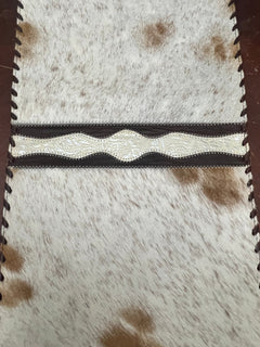 Speckled Cowhide Table Runner with Fringe - Cowhide and Conchos