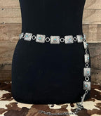 Square Dance Western Concho Belt - Small/Medium - Cowhide and Conchos