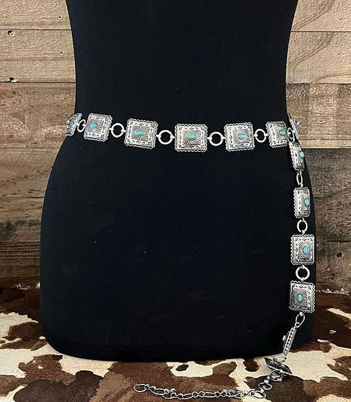 Square Dance Western Concho Belt - Small/Medium - Cowhide and Conchos