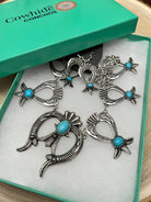 Squash Blossom and Faux Turquoise & Earring Set - 24 inch necklace - Cowhide and Conchos