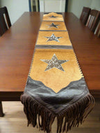 Star Cowhide Table Runner with Fringe - Cowhide and Conchos