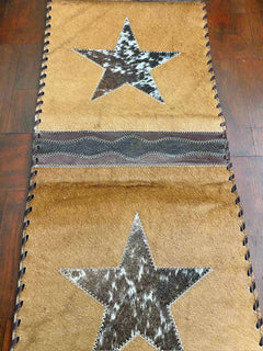 Star Cowhide Table Runner with Fringe - Cowhide and Conchos