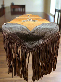 Star Cowhide Table Runner with Fringe - Cowhide and Conchos