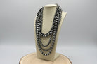 Statement Faux Sterling Pearl Layered Necklace & Earring Set - Cowhide and Conchos