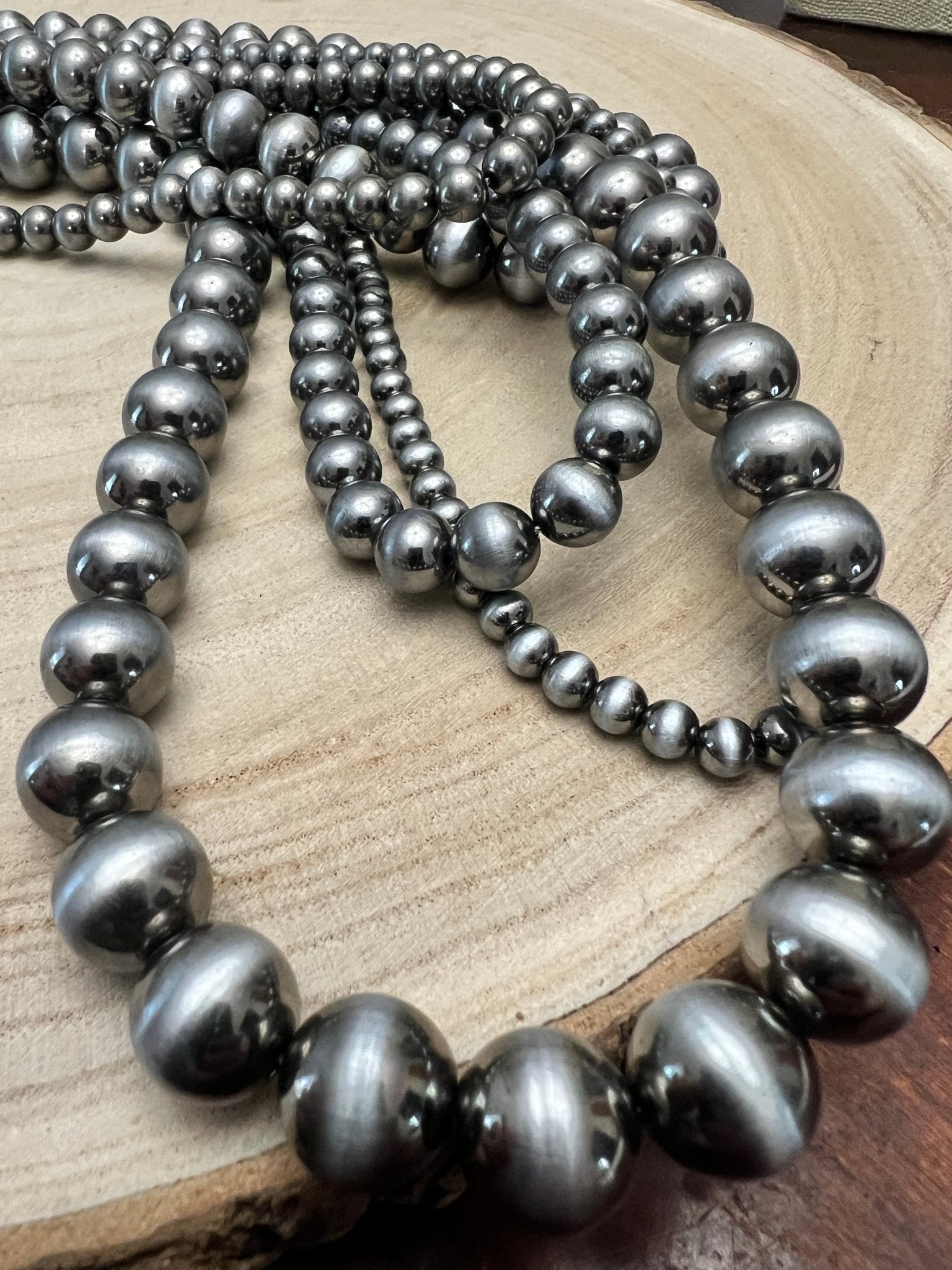 Statement Faux Sterling Pearl Layered Necklace & Earring Set - Cowhide and Conchos