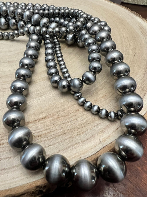 Statement Faux Sterling Pearl Layered Necklace & Earring Set - Cowhide and Conchos