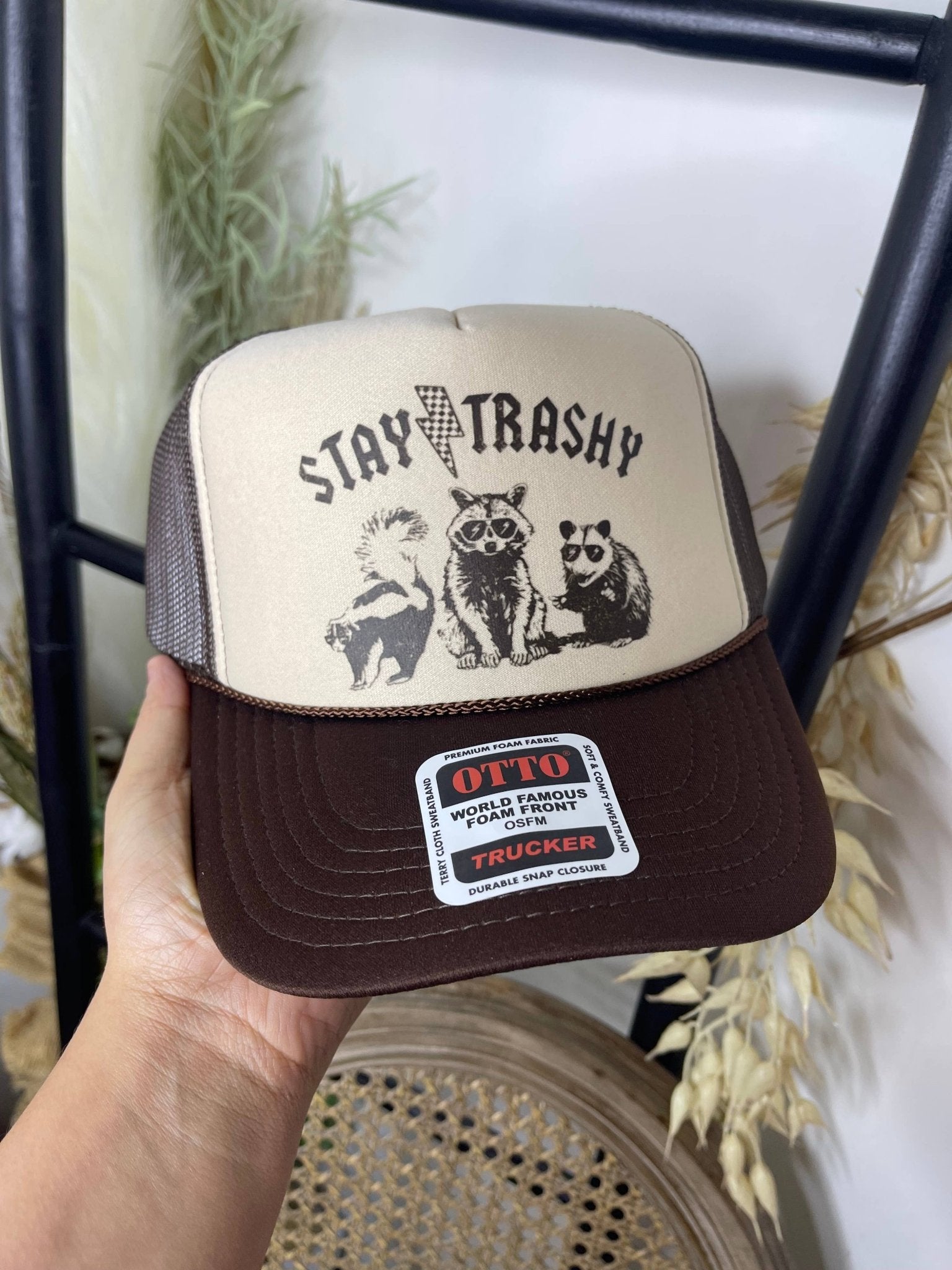 Stay Trashy Trucker Hat  - Cowhide and Conchos