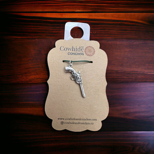 Sterling 3D pistol charm/pendant - Cowhide and Conchos