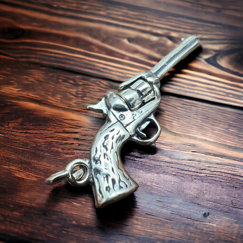 Sterling 3D pistol charm/pendant - Cowhide and Conchos