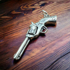 Sterling 3D pistol charm/pendant - Cowhide and Conchos