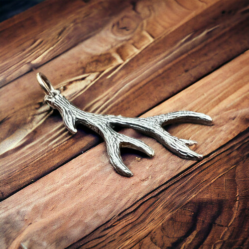 Sterling Antler charm/pendant - Cowhide and Conchos