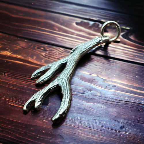 Sterling Antler charm/pendant - Cowhide and Conchos