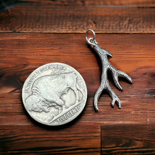 Sterling Antler charm/pendant - Cowhide and Conchos