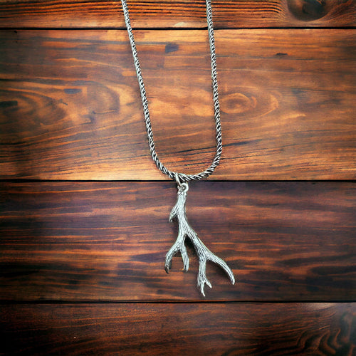 Sterling Antler charm/pendant - Cowhide and Conchos
