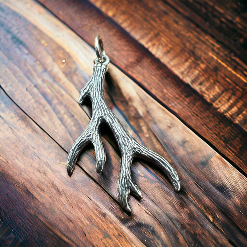 Sterling Antler charm/pendant - Cowhide and Conchos