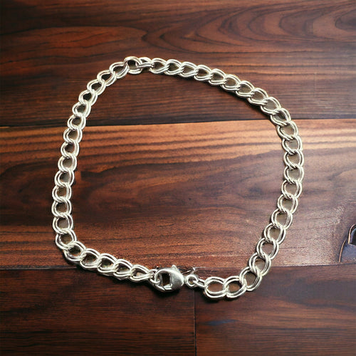 Sterling Charm Bracelet - 4.2 mm width - 7 inch length - Cowhide and Conchos