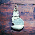 Sterling Fluffy cat pendant charm/pendant - Cowhide and Conchos
