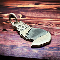 Sterling Fluffy cat pendant charm/pendant - Cowhide and Conchos