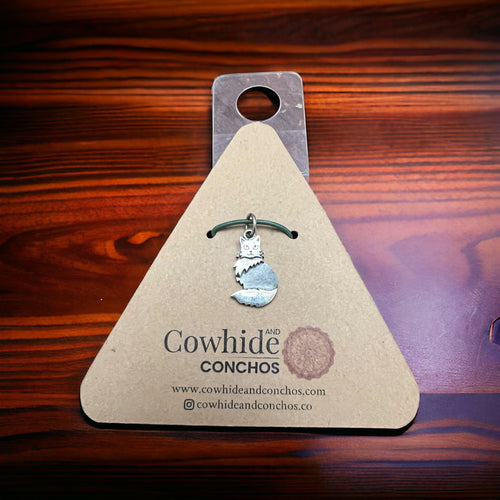 Sterling Fluffy cat pendant charm/pendant - Cowhide and Conchos