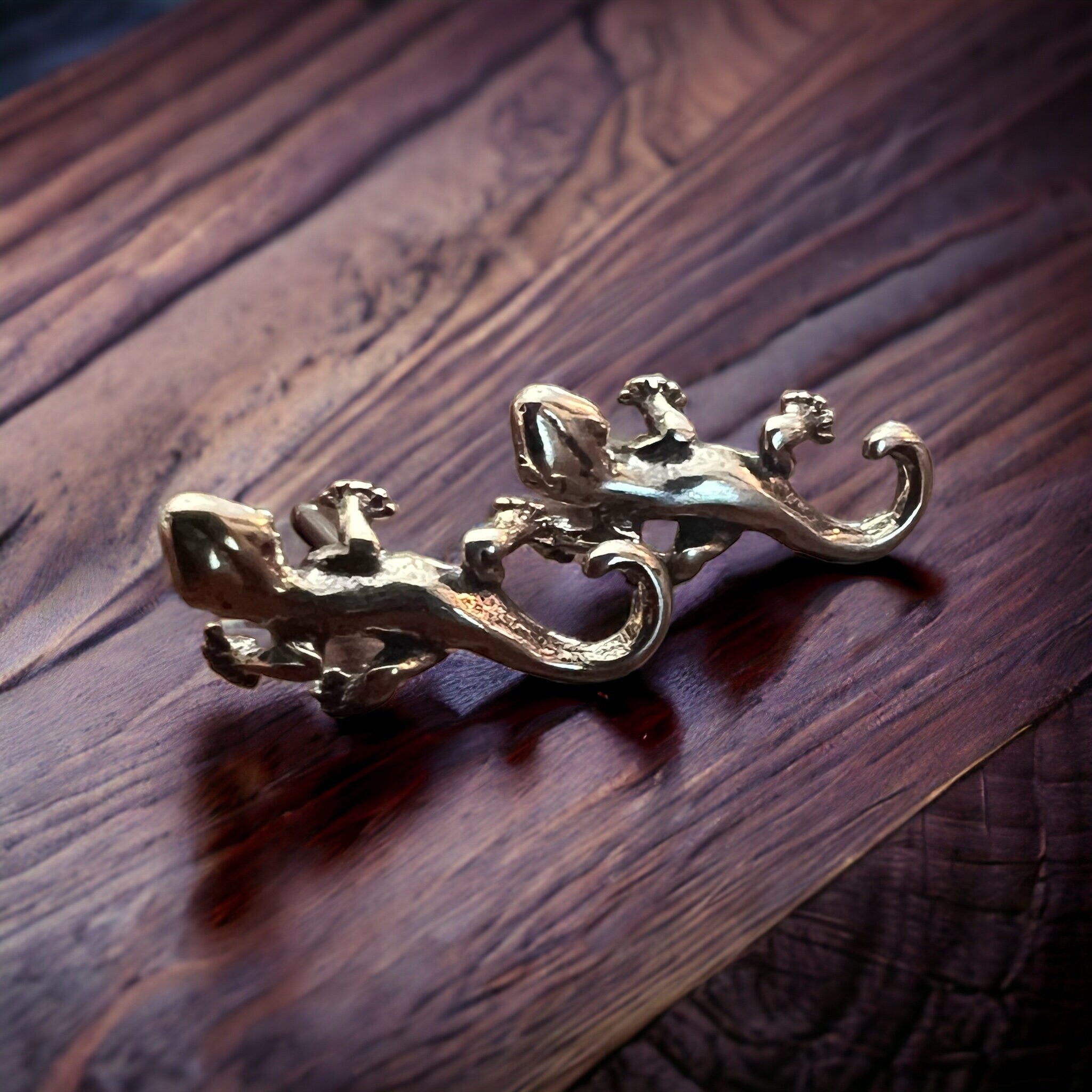 Sterling Gecko Post Earrings - Cowhide and Conchos