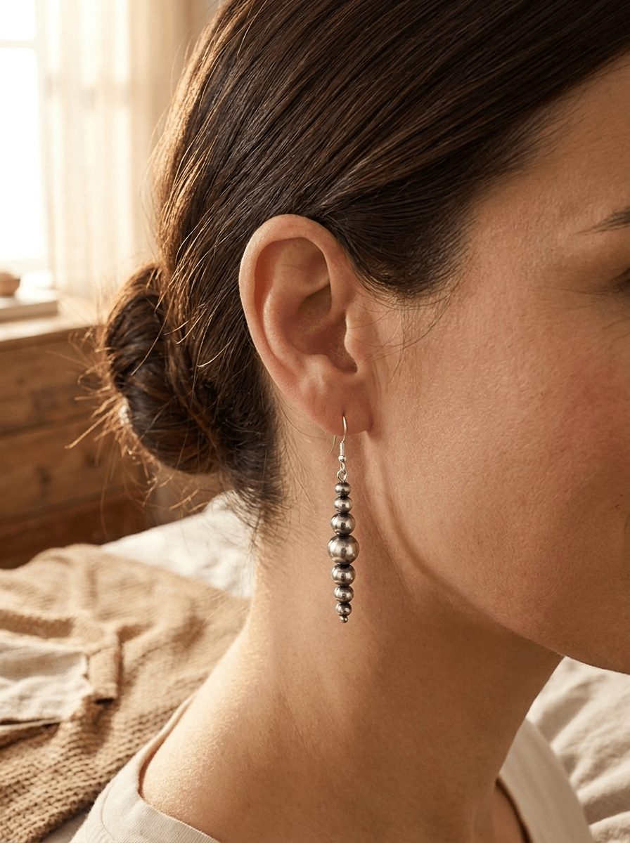 Sterling Pearl Drop Earrings — 1.5 inch drop (Made in USA, 4-5-6-8mm) - Cowhide and Conchos