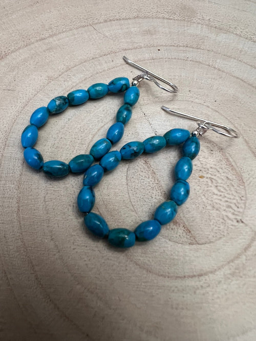 Sterling Silver and Kingman Turquoise Teardrop Earrings - Cowhide and Conchos
