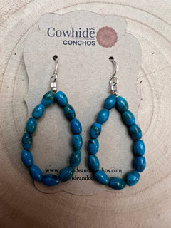 Sterling Silver and Kingman Turquoise Teardrop Earrings - Cowhide and Conchos