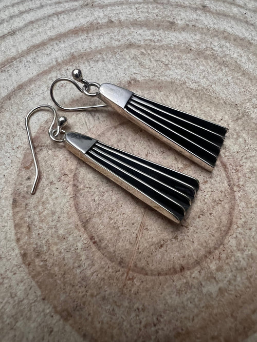Sterling Silver Bar Earrings - Cowhide and Conchos