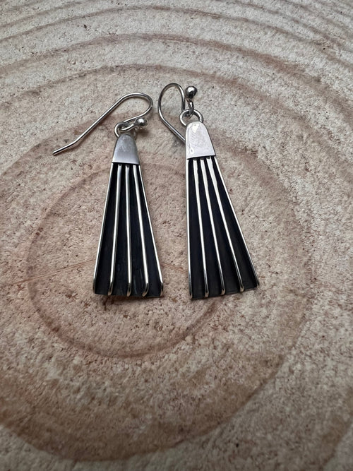 Sterling Silver Bar Earrings - Cowhide and Conchos
