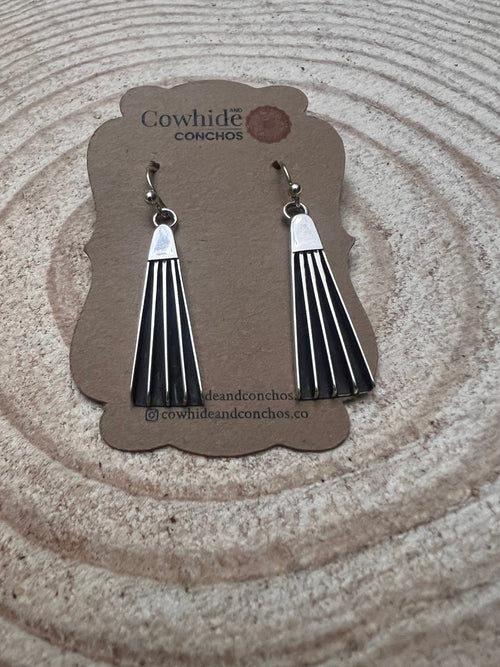 Sterling Silver Bar Earrings - Cowhide and Conchos