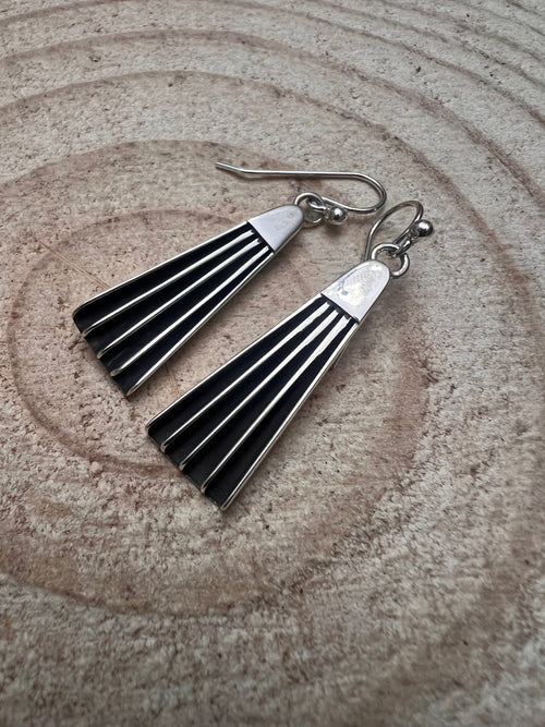 Sterling Silver Bar Earrings - Cowhide and Conchos
