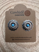 Sterling Silver Concho and Kingman Turquoise post earrings - Cowhide and Conchos