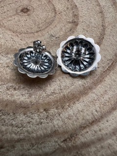 Sterling Silver Concho and Kingman Turquoise post earrings - Cowhide and Conchos