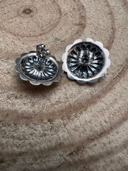 Sterling Silver Concho and Kingman Turquoise post earrings - Cowhide and Conchos
