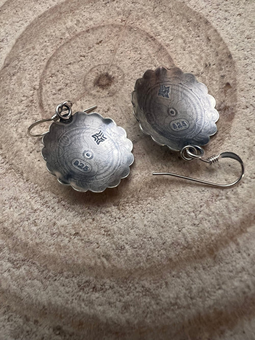 Sterling Silver Concho and Kingman Turquoise stud earrings - Cowhide and Conchos