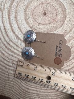 Sterling Silver Concho and Kingman Turquoise stud earrings - Cowhide and Conchos