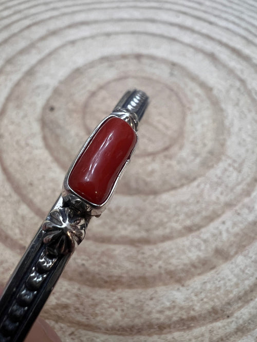Sterling Silver Coral Bracelet by Jerome Delgarito - Cowhide and Conchos