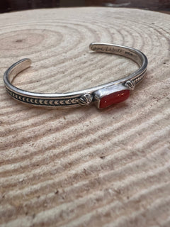 Sterling Silver Coral Bracelet by Jerome Delgarito - Cowhide and Conchos